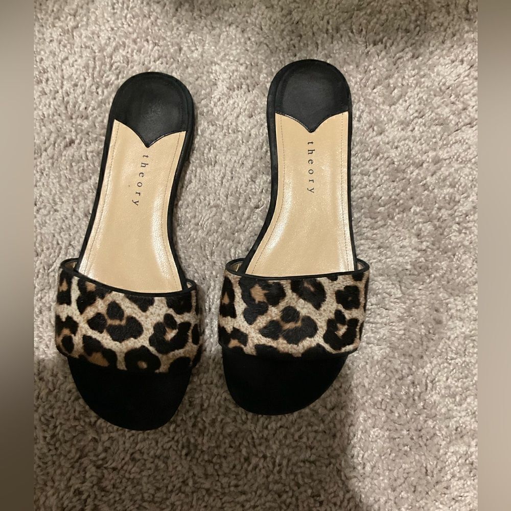 Theory Jasper Cheetah Slide Sandal Mules 6 - Picture 2 of 5